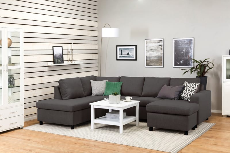 Crazy 4-seters Venstrevendt U-formet Large Sofa med Divan og Sjeselong i Stoff - Mørk grå - Møbler - Sofaer - U-sofa