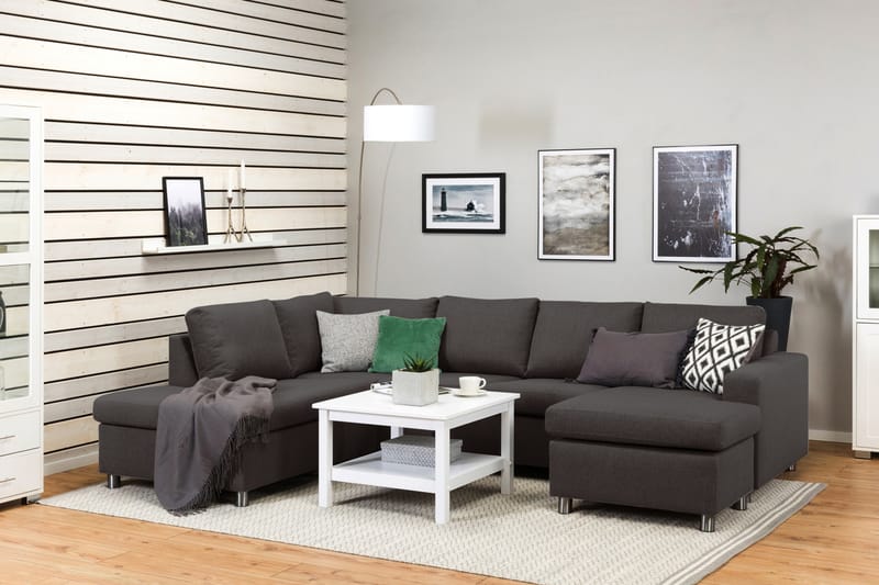 Crazy 4-seters Venstrevendt U-formet Large Sofa med Divan og Sjeselong i Stoff - Mørk grå - Møbler - Sofaer - U-sofa