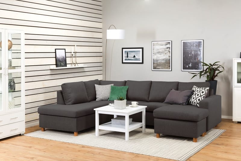 Crazy 4-seters Venstrevendt U-formet Large Sofa med Divan og Sjeselong i Stoff - Mørk grå - Møbler - Sofaer - U-sofa