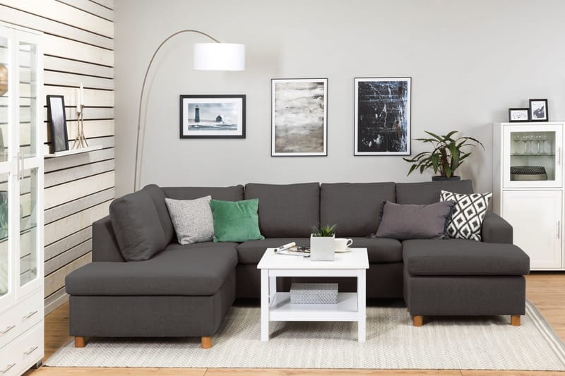 Crazy 4-seters Venstrevendt U-formet Large Sofa med Divan og Sjeselong i Stoff - Mørk grå - Møbler - Sofaer - U-sofa