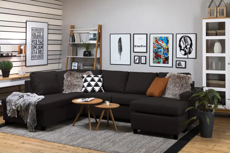 Crazy 4-seters Venstrevendt U-formet Large Sofa med Divan og Sjeselong i Stoff - Mørk grå - Møbler - Sofaer - U-sofa