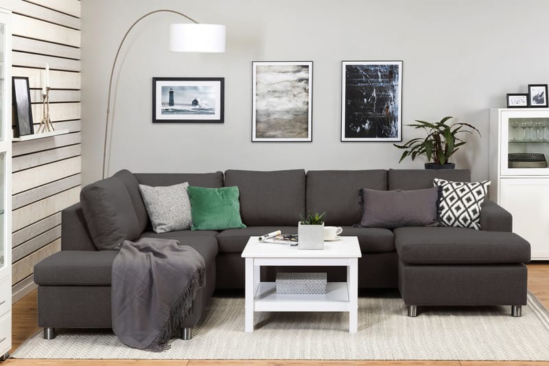 Crazy 4-seters Venstrevendt U-formet Large Sofa med Divan og Sjeselong i Stoff - Mørk grå - Møbler - Sofaer - U-sofa