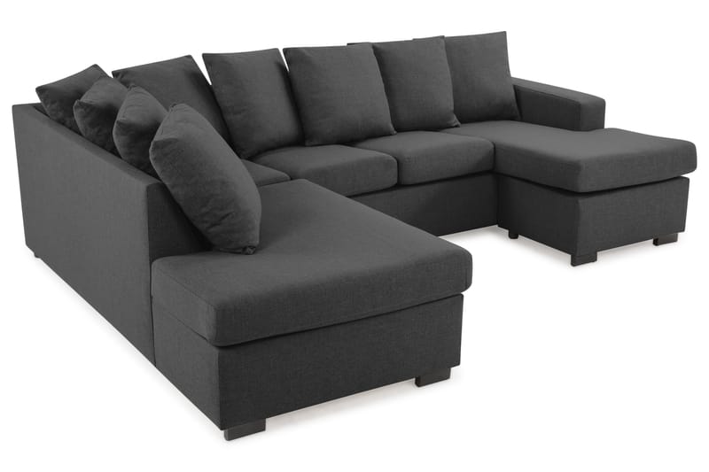Crazy 4-seters Venstrevendt U-formet Small Sofa med Divan og Sjeselong i Stoff inkl. Pynteputer - Mørk grå - Møbler - Sofaer - U-sofa
