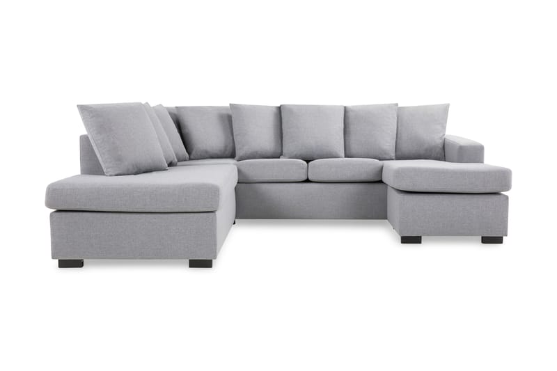 Crazy 4-seters Venstrevendt U-formet Small Sofa med Divan og Sjeselong i Stoff inkl. Pynteputer - Grå - Møbler - Sofaer - U-sofa