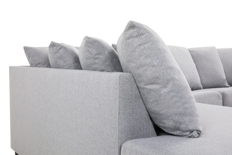 Crazy 4-seters Venstrevendt U-formet Small Sofa med Divan og Sjeselong i Stoff inkl. Pynteputer - Grå - Møbler - Sofaer - U-sofa