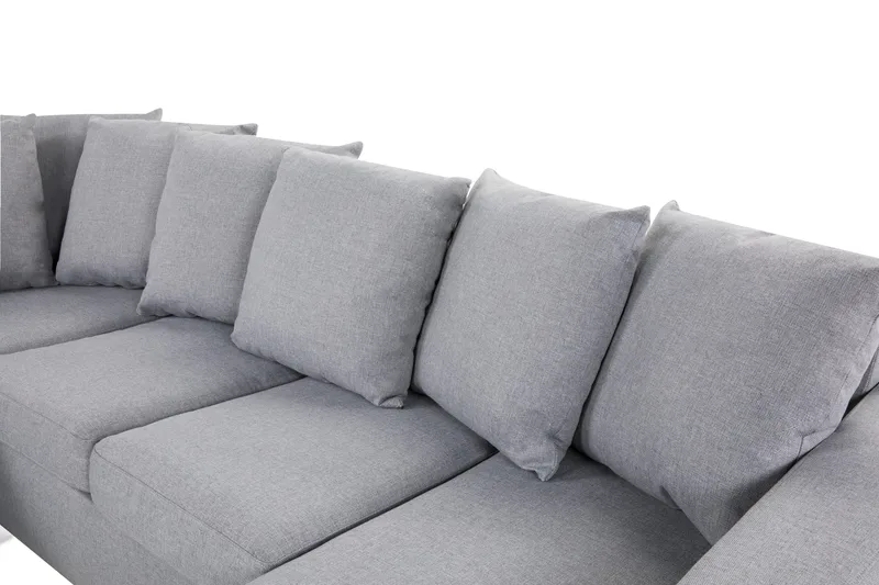 Crazy 4-seters Venstrevendt U-formet Small Sofa med Divan og Sjeselong i Stoff inkl. Pynteputer - Grå - Møbler - Sofaer - U-sofa