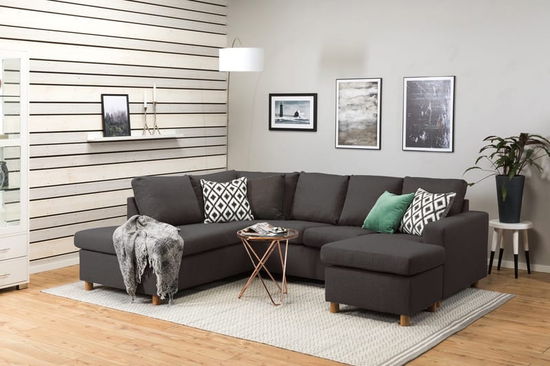 Crazy 4-seters Venstrevendt U-formet Small Sofa med Divan og Sjeselong i Stoff - Mørk grå - Møbler - Sofaer - U-sofa