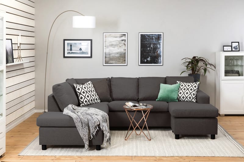 Crazy 4-seters Venstrevendt U-formet Small Sofa med Divan og Sjeselong i Stoff - Mørk grå - Møbler - Sofaer - U-sofa