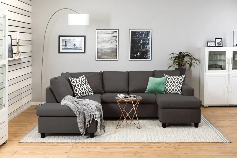 Crazy 4-seters Venstrevendt U-formet Small Sofa med Divan og Sjeselong i Stoff - Mørk grå - Møbler - Sofaer - U-sofa