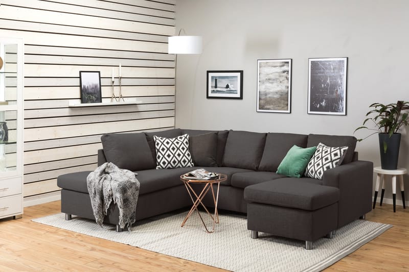 Crazy 4-seters Venstrevendt U-formet Small Sofa med Divan og Sjeselong i Stoff - Mørk grå - Møbler - Sofaer - U-sofa