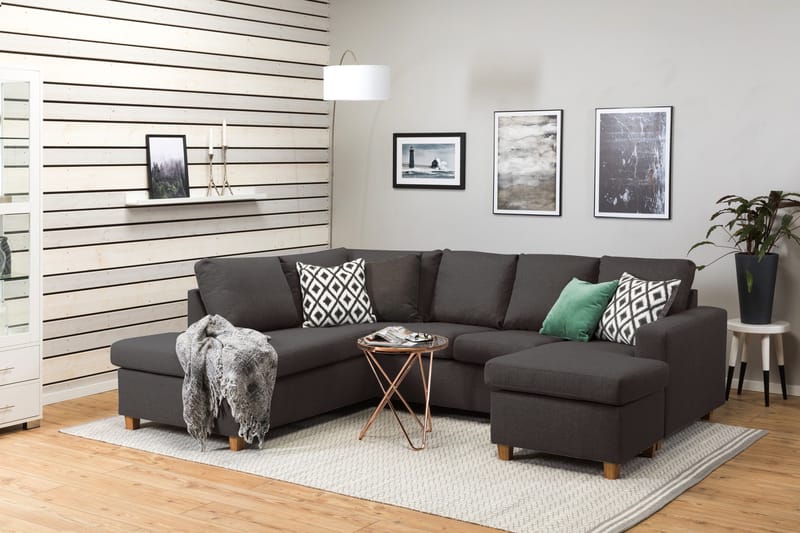 Crazy 4-seters Venstrevendt U-formet Small Sofa med Divan og Sjeselong i Stoff - Mørk grå - Møbler - Sofaer - U-sofa