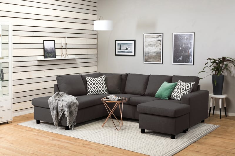 Crazy 4-seters Venstrevendt U-formet Small Sofa med Divan og Sjeselong i Stoff - Mørk grå - Møbler - Sofaer - U-sofa
