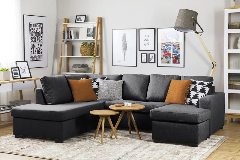 Crazy 4-seters Venstrevendt U-formet Small Sofa med Divan og Sjeselong i Stoff - Mørk grå - Møbler - Sofaer - U-sofa