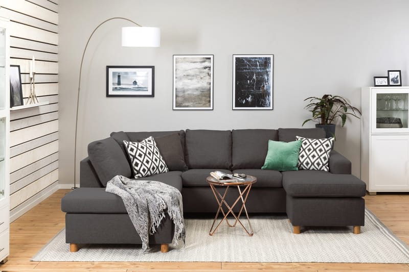 Crazy 4-seters Venstrevendt U-formet Small Sofa med Divan og Sjeselong i Stoff - Mørk grå - Møbler - Sofaer - U-sofa