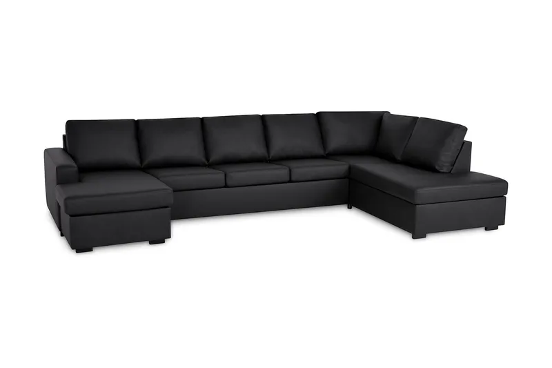 Crazy 5-seters Høyrevendt U-formet X-Large Sofa med Divan og Sjeselong i Kunstlær - Svart - Møbler - Sofaer - U-sofa