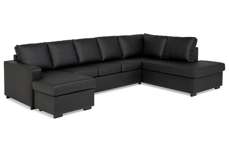 Crazy 5-seters Høyrevendt U-formet X-Large Sofa med Divan og Sjeselong i Kunstlær - Svart - Møbler - Sofaer - U-sofa