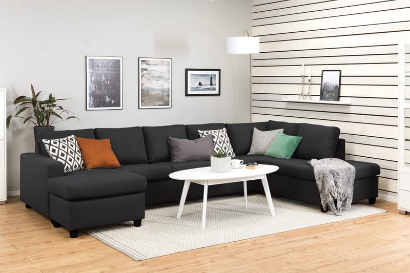 Crazy 5-seters Høyrevendt U-formet X-Large Sofa med Divan og Sjeselong i Stoff - Antrasitt - Møbler - Sofaer - U-sofa