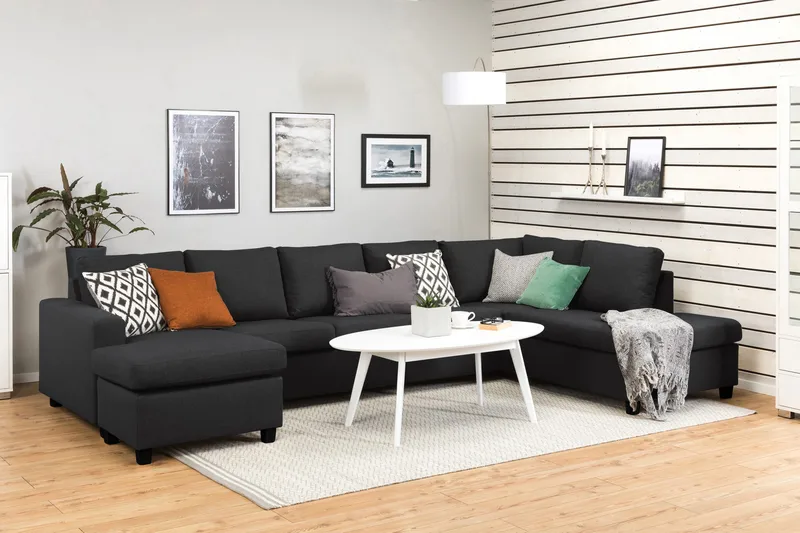 Crazy 5-seters Høyrevendt U-formet X-Large Sofa med Divan og Sjeselong i Stoff - Antrasitt - Møbler - Sofaer - U-sofa