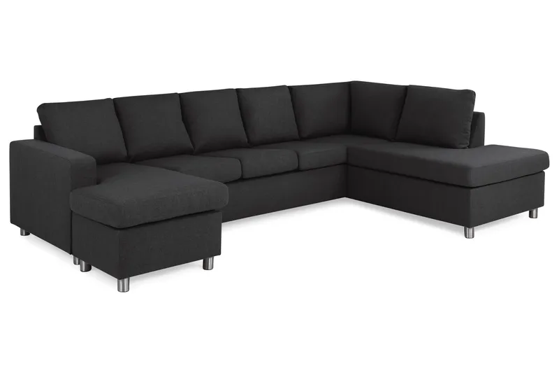 Crazy 5-seters Høyrevendt U-formet X-Large Sofa med Divan og Sjeselong i Stoff - Antrasitt - Møbler - Sofaer - U-sofa