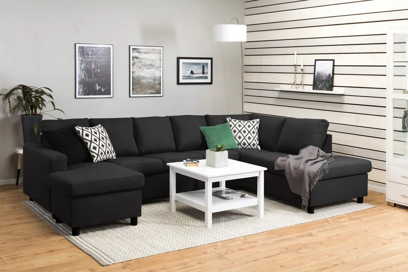 Crazy 5-seters Høyrevendt U-formet X-Large Sofa med Divan og Sjeselong i Stoff - Antrasitt - Møbler - Sofaer - U-sofa