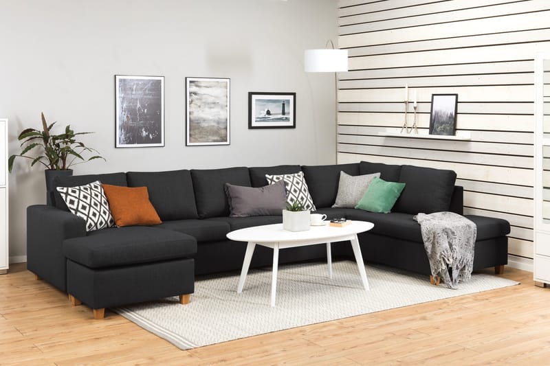 Crazy 5-seters Høyrevendt U-formet X-Large Sofa med Divan og Sjeselong i Stoff - Antrasitt - Møbler - Sofaer - U-sofa