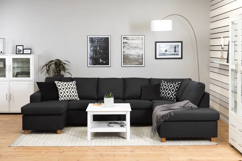 Crazy 5-seters Høyrevendt U-formet X-Large Sofa med Divan og Sjeselong i Stoff - Antrasitt - Møbler - Sofaer - U-sofa