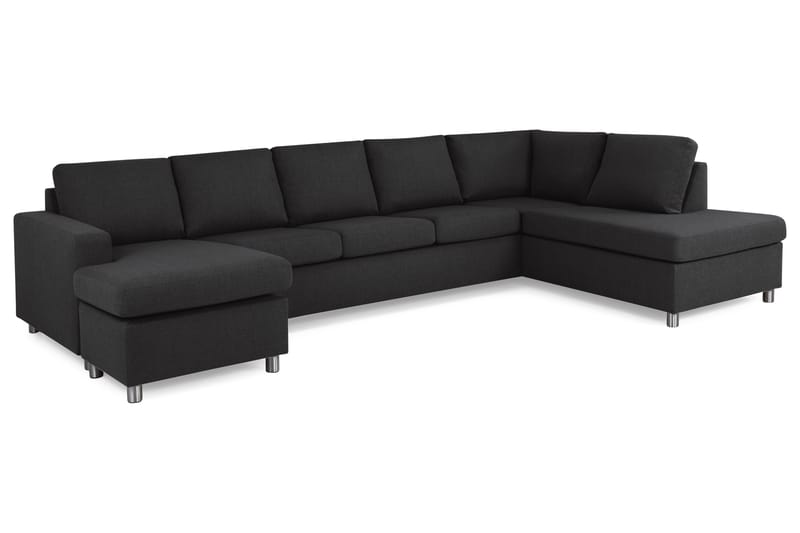 Crazy 5-seters Høyrevendt U-formet X-Large Sofa med Divan og Sjeselong i Stoff - Antrasitt - Møbler - Sofaer - U-sofa