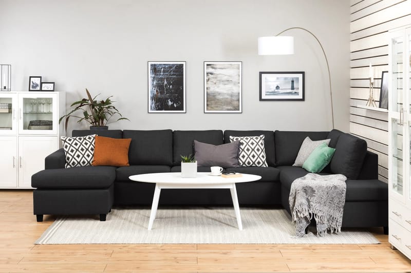 Crazy 5-seters Høyrevendt U-formet X-Large Sofa med Divan og Sjeselong i Stoff - Antrasitt - Møbler - Sofaer - U-sofa