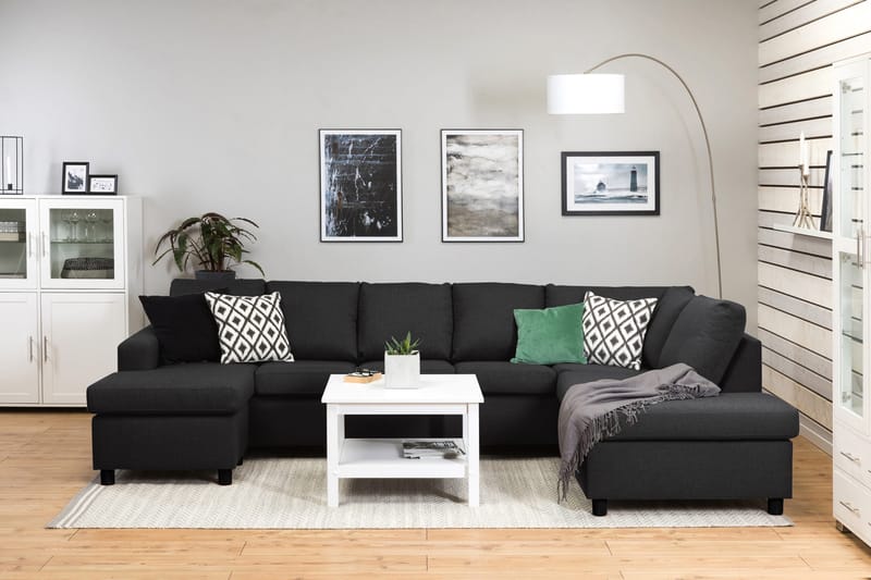 Crazy 5-seters Høyrevendt U-formet X-Large Sofa med Divan og Sjeselong i Stoff - Antrasitt - Møbler - Sofaer - U-sofa