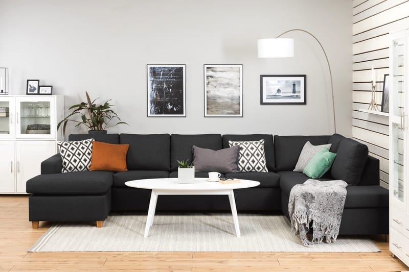 Crazy 5-seters Høyrevendt U-formet X-Large Sofa med Divan og Sjeselong i Stoff - Antrasitt - Møbler - Sofaer - U-sofa