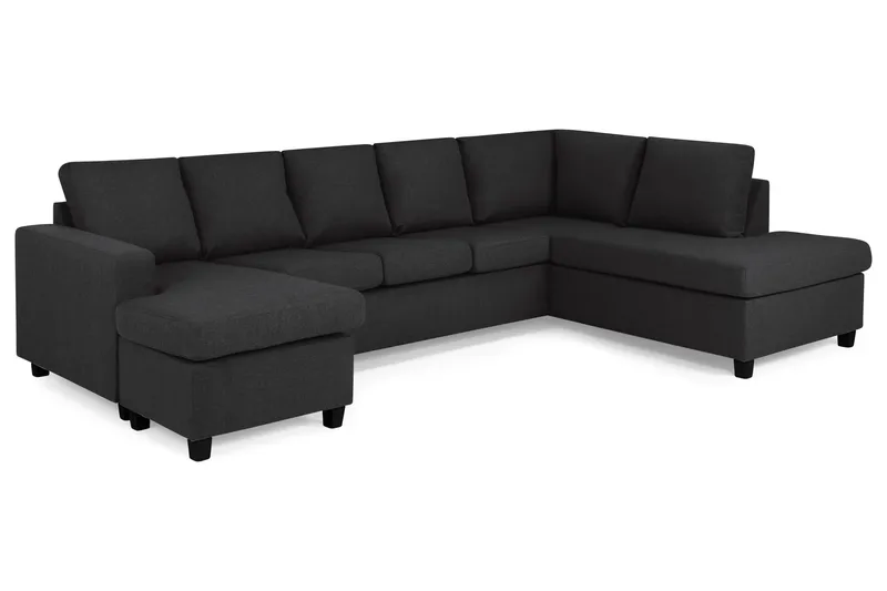 Crazy 5-seters Høyrevendt U-formet X-Large Sofa med Divan og Sjeselong i Stoff - Antrasitt - Møbler - Sofaer - U-sofa
