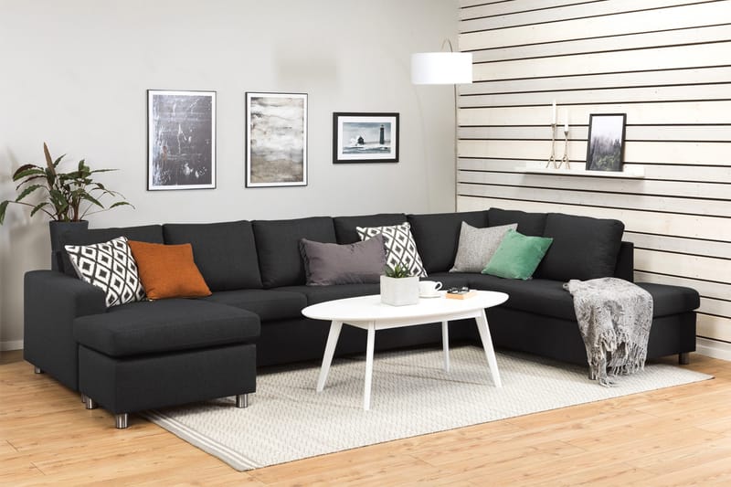 Crazy 5-seters Høyrevendt U-formet X-Large Sofa med Divan og Sjeselong i Stoff - Antrasitt - Møbler - Sofaer - U-sofa