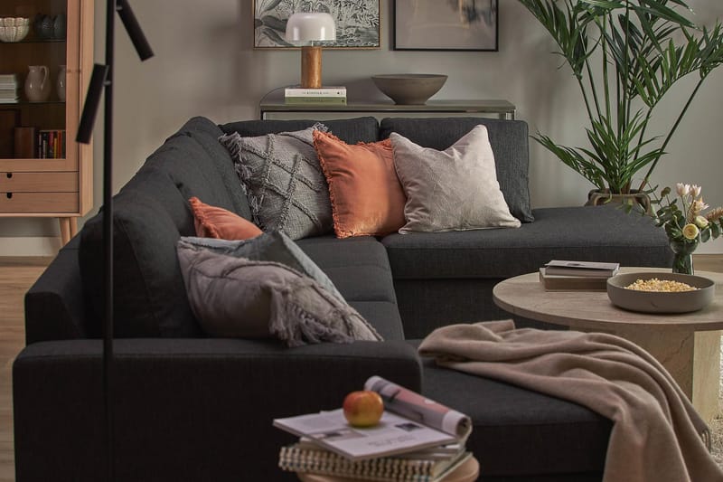 Crazy 5-seters Høyrevendt U-formet X-Large Sofa med Divan og Sjeselong i Stoff - Antrasitt - Møbler - Sofaer - U-sofa