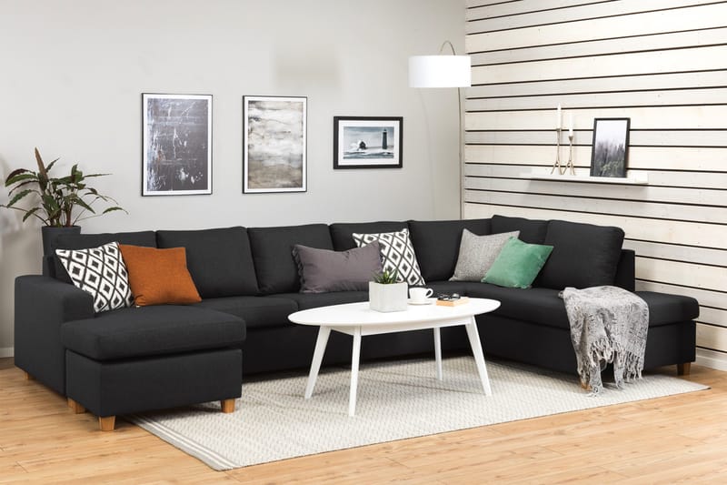 Crazy 5-seters Høyrevendt U-formet X-Large Sofa med Divan og Sjeselong i Stoff - Antrasitt - Møbler - Sofaer - U-sofa