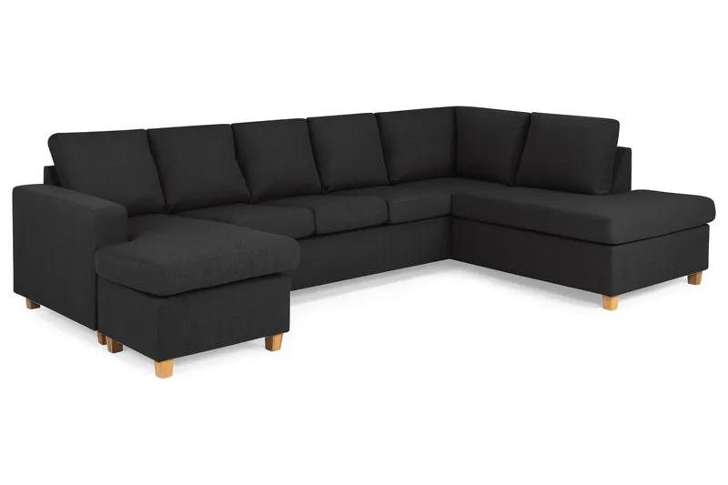 Crazy 5-seters Høyrevendt U-formet X-Large Sofa med Divan og Sjeselong i Stoff - Antrasitt - Møbler - Sofaer - U-sofa