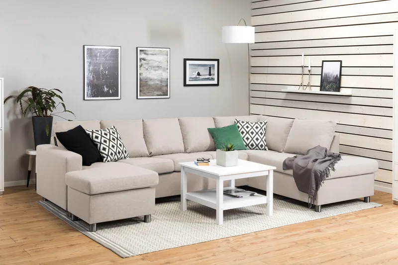 Crazy 5-seters Høyrevendt U-formet X-Large Sofa med Divan og Sjeselong i Stoff - Beige - Møbler - Sofaer - U-sofa