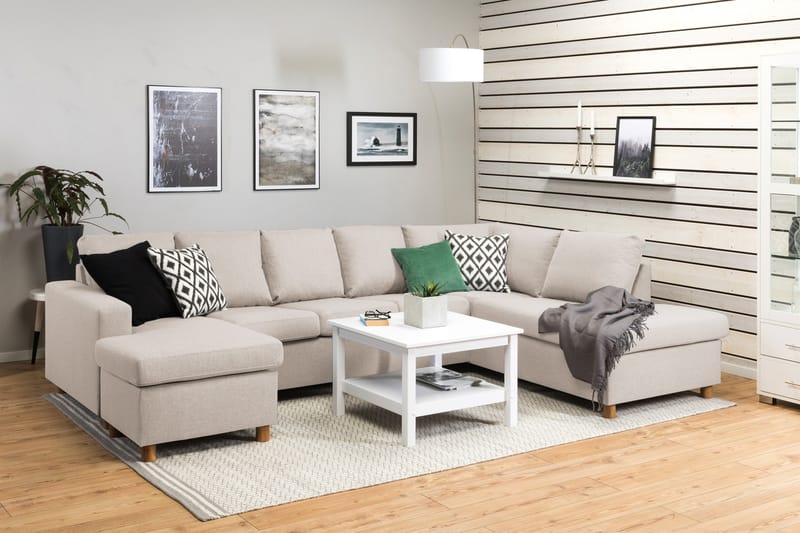 Crazy 5-seters Høyrevendt U-formet X-Large Sofa med Divan og Sjeselong i Stoff - Beige - Møbler - Sofaer - U-sofa