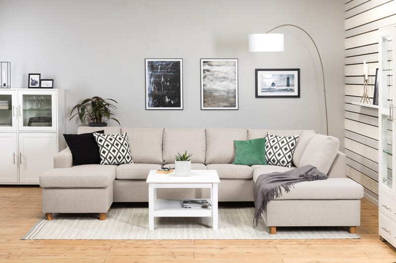Crazy 5-seters Høyrevendt U-formet X-Large Sofa med Divan og Sjeselong i Stoff - Beige - Møbler - Sofaer - U-sofa