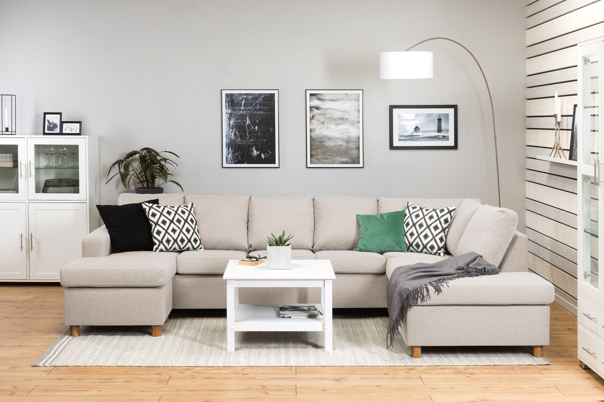 Crazy 5-seters Høyrevendt U-formet X-Large Sofa med Divan og Sjeselong i Stoff - Beige - Møbler - Sofaer - U-sofa