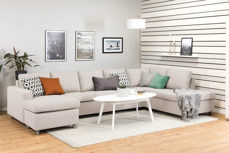 Crazy 5-seters Høyrevendt U-formet X-Large Sofa med Divan og Sjeselong i Stoff - Beige - Møbler - Sofaer - U-sofa