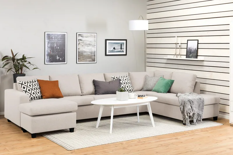 Crazy 5-seters Høyrevendt U-formet X-Large Sofa med Divan og Sjeselong i Stoff - Beige - Møbler - Sofaer - U-sofa