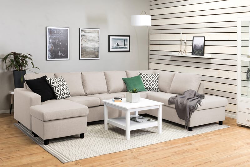 Crazy 5-seters Høyrevendt U-formet X-Large Sofa med Divan og Sjeselong i Stoff - Beige - Møbler - Sofaer - U-sofa