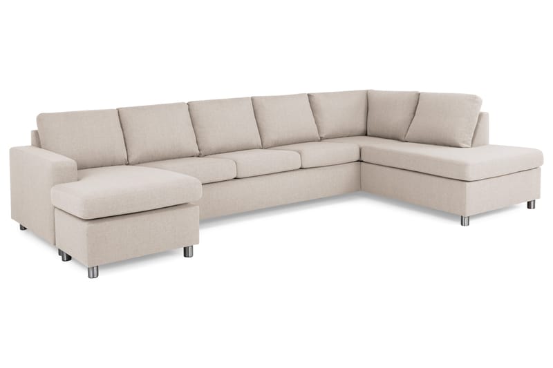Crazy 5-seters Høyrevendt U-formet X-Large Sofa med Divan og Sjeselong i Stoff - Beige - Møbler - Sofaer - U-sofa