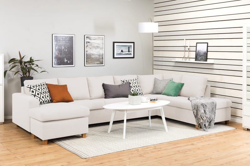 Crazy 5-seters Høyrevendt U-formet X-Large Sofa med Divan og Sjeselong i Stoff - Beige - Møbler - Sofaer - U-sofa