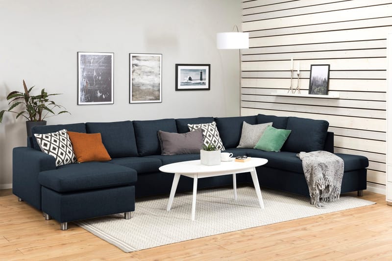 Crazy 5-seters Høyrevendt U-formet X-Large Sofa med Divan og Sjeselong i Stoff - Blå - Møbler - Sofaer - U-sofa