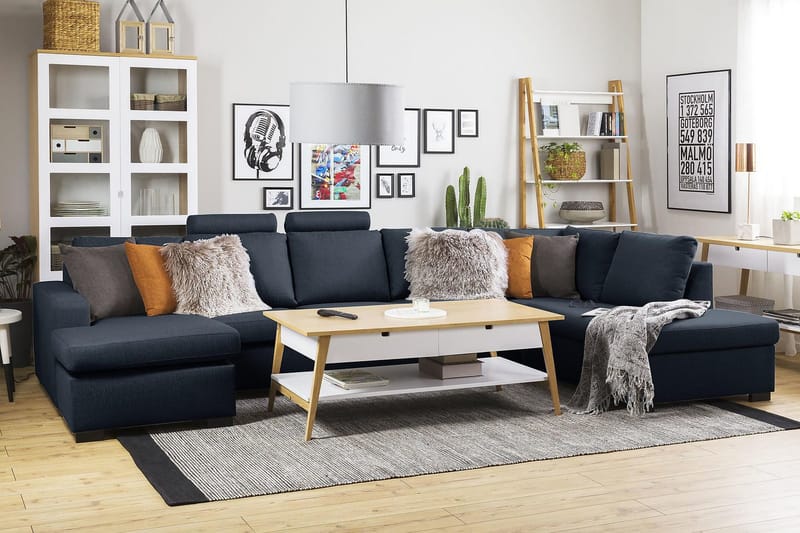 Crazy 5-seters Høyrevendt U-formet X-Large Sofa med Divan og Sjeselong i Stoff - Blå - Møbler - Sofaer - U-sofa