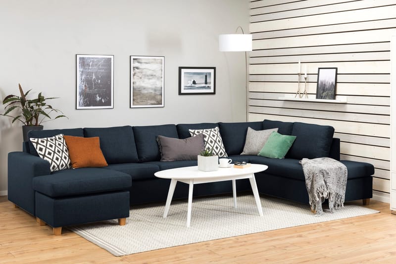 Crazy 5-seters Høyrevendt U-formet X-Large Sofa med Divan og Sjeselong i Stoff - Blå - Møbler - Sofaer - U-sofa