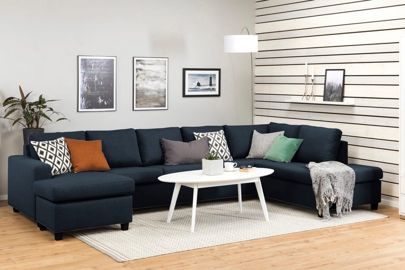 Crazy 5-seters Høyrevendt U-formet X-Large Sofa med Divan og Sjeselong i Stoff - Blå - Møbler - Sofaer - U-sofa