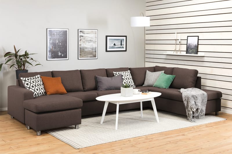 Crazy 5-seters Høyrevendt U-formet X-Large Sofa med Divan og Sjeselong i Stoff - Brun - Møbler - Sofaer - U-sofa