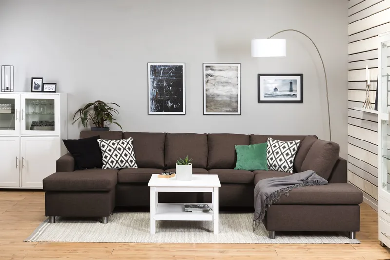 Crazy 5-seters Høyrevendt U-formet X-Large Sofa med Divan og Sjeselong i Stoff - Brun - Møbler - Sofaer - U-sofa